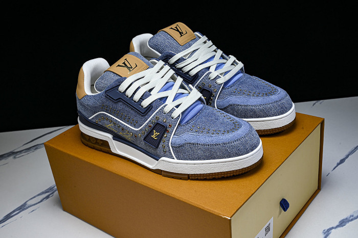 LOW-TOP CASUAL SPORTS SNEAKERS BLUE/BROWN/BLUE