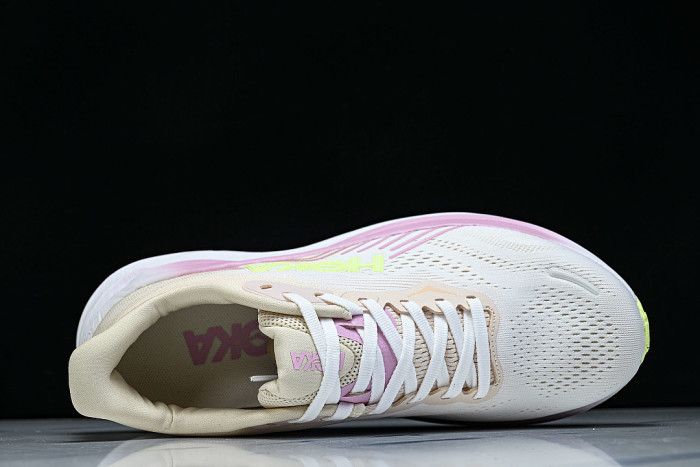 1176573-TWW ONE ONE CLIFTON 11 KNITTED MESH RUNNING SHOES BEIGE/PINK/GREEN