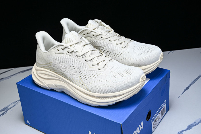 1176573-ALK ONE ONE CLIFTON 11 KNITTED MESH RUNNING SHOES WHITE/BEIGE/WHITE
