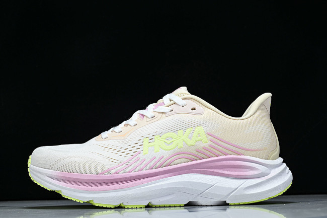 1176573-TWW ONE ONE CLIFTON 11 KNITTED MESH RUNNING SHOES BEIGE/PINK/GREEN