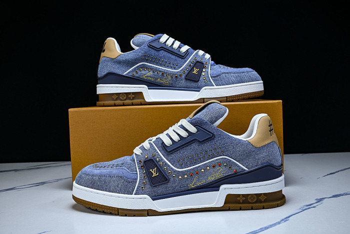 LOW-TOP CASUAL SPORTS SNEAKERS BLUE/BROWN/BLUE