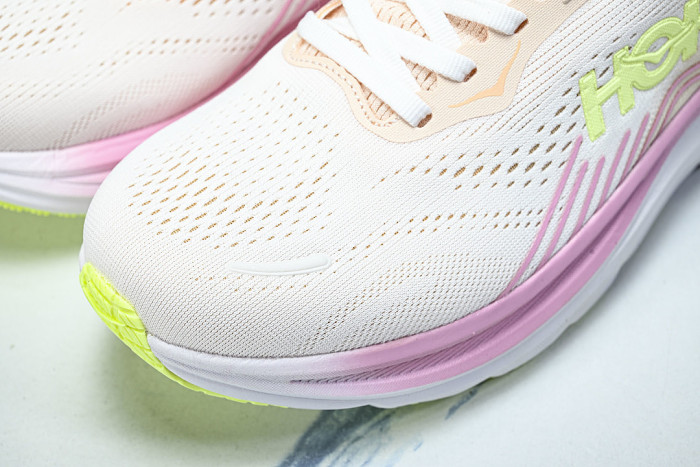 1176573-TWW ONE ONE CLIFTON 11 KNITTED MESH RUNNING SHOES BEIGE/PINK/GREEN