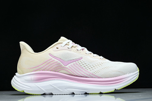 1176573-TWW ONE ONE CLIFTON 11 KNITTED MESH RUNNING SHOES BEIGE/PINK/GREEN
