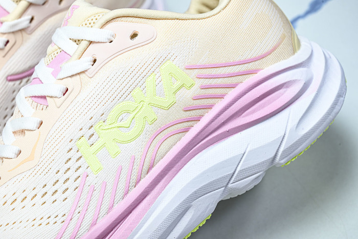1176573-TWW ONE ONE CLIFTON 11 KNITTED MESH RUNNING SHOES BEIGE/PINK/GREEN