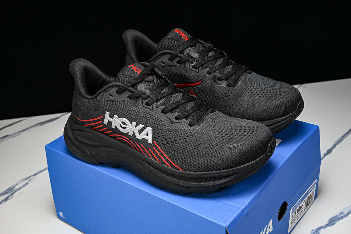 1176572-BLCKP ONE ONE CLIFTON 11 KNITTED MESH RUNNING SHOES BLACK/RED/BLACK