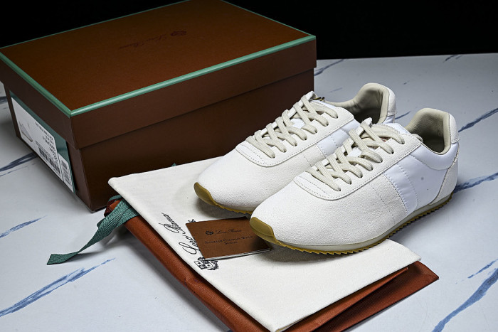 LORO PIANA WOMAN LACE UP CASUAL SPORTS SHOES 26 NEW STYLE WHITE/BEIGE