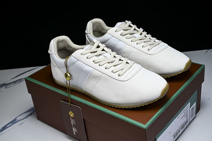 LORO PIANA WOMAN LACE UP CASUAL SPORTS SHOES 26 NEW STYLE WHITE/BEIGE