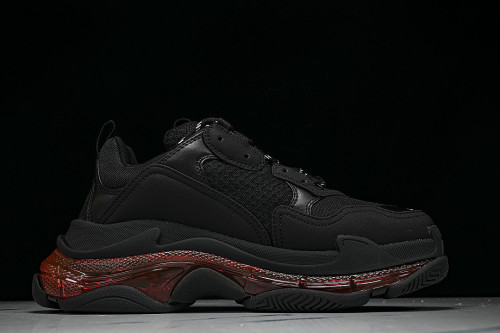 W2FR1-1053 TRIPLE S RETRO CASUAL RUNNING SHOES BLACK/RED/BLACK