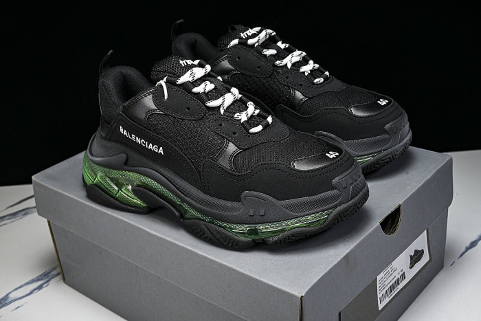 W09ON-1047 TRIPLE S RETRO CASUAL RUNNING SHOES BLACK/GREY/GREEN
