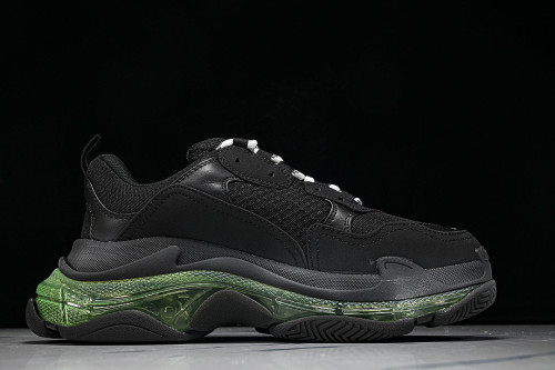W09ON-1047 TRIPLE S RETRO CASUAL RUNNING SHOES BLACK/GREY/GREEN