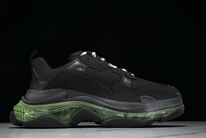 W09ON-1047 TRIPLE S RETRO CASUAL RUNNING SHOES BLACK/GREY/GREEN