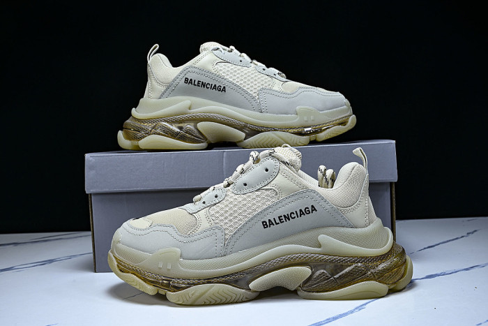 W2FB1-9005 TRIPLE S RETRO CASUAL RUNNING SHOES GREY/BEIGE