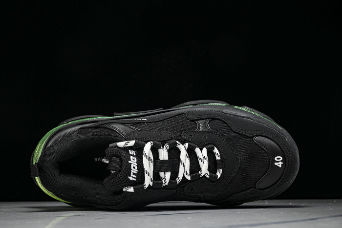 W09ON-1047 TRIPLE S RETRO CASUAL RUNNING SHOES BLACK/GREY/GREEN