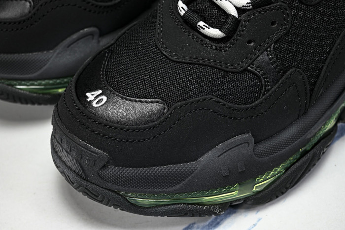 W09ON-1047 TRIPLE S RETRO CASUAL RUNNING SHOES BLACK/GREY/GREEN