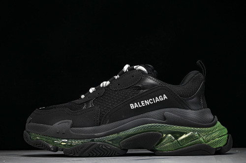 W09ON-1047 TRIPLE S RETRO CASUAL RUNNING SHOES BLACK/GREY/GREEN