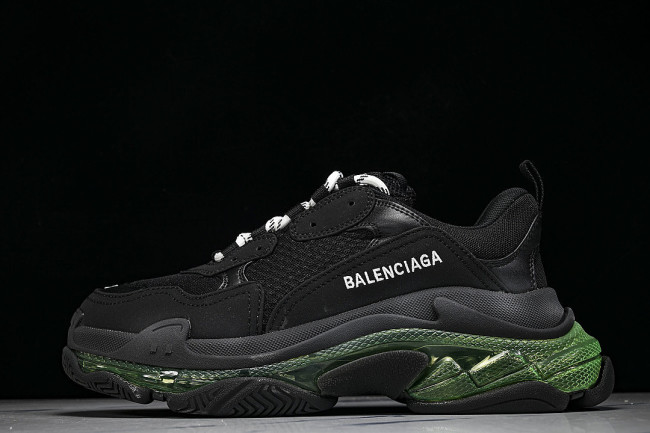 W09ON-1047 TRIPLE S RETRO CASUAL RUNNING SHOES BLACK/GREY/GREEN