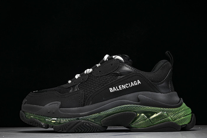 W09ON-1047 TRIPLE S RETRO CASUAL RUNNING SHOES BLACK/GREY/GREEN