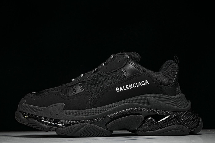 W1FB3-1001 TRIPLE S RETRO CASUAL RUNNING SHOES BLACK/BLACK/BLACK