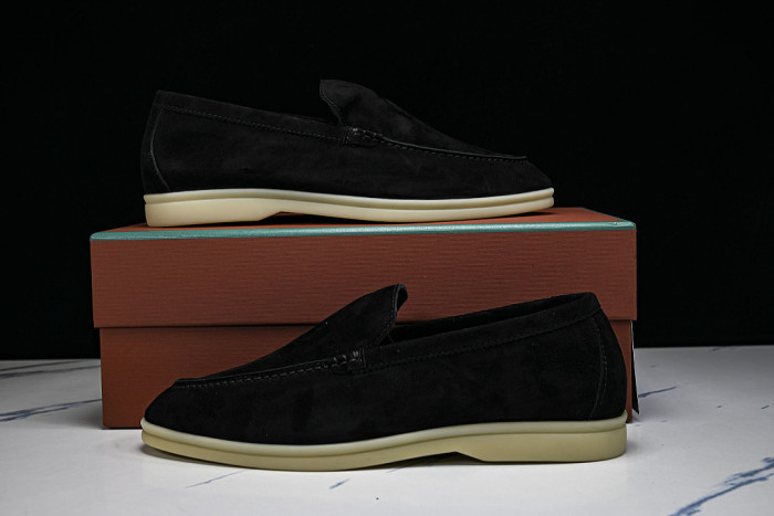 LORO PIANA CASUAL FLAT LOAFERS 2026 NEW STYLE BLACK/INKINESS