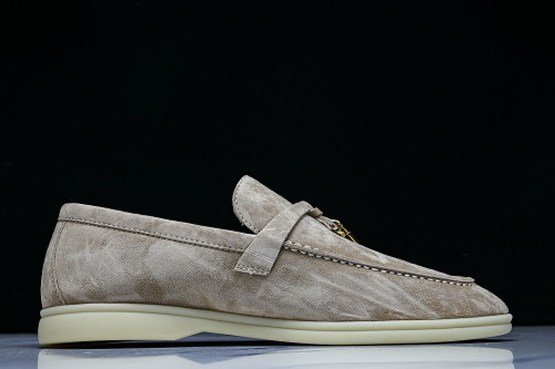 LORO PIANA CASUAL FLAT LOAFERS 2026 NEW STYLE LIGHT GRAY/GREY