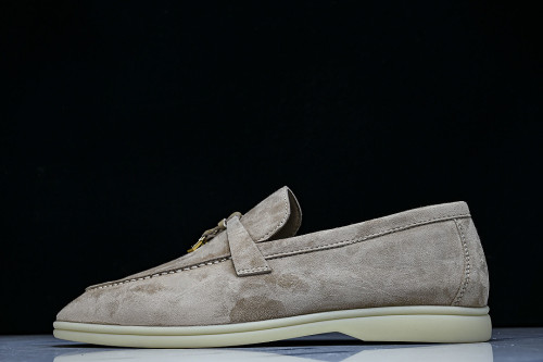 LORO PIANA CASUAL FLAT LOAFERS 2026 NEW STYLE LIGHT GRAY/GREY