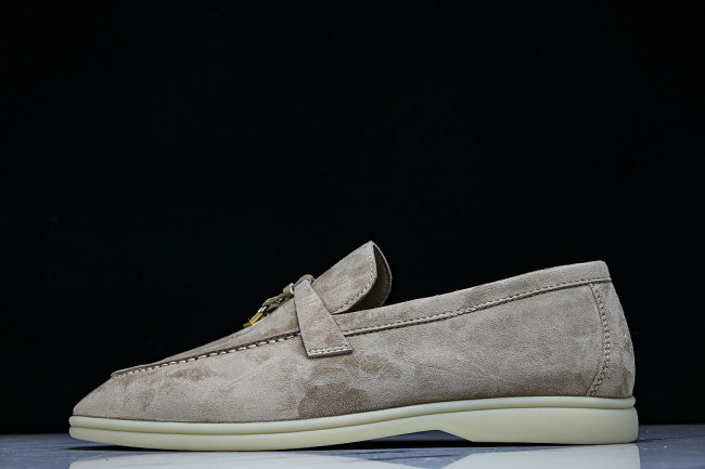 LORO PIANA CASUAL FLAT LOAFERS 2026 NEW STYLE LIGHT GRAY/GREY