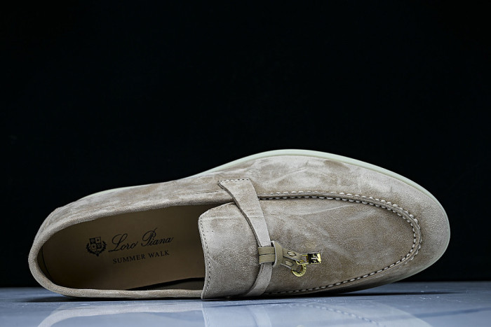 LORO PIANA CASUAL FLAT LOAFERS 2026 NEW STYLE LIGHT GRAY/GREY