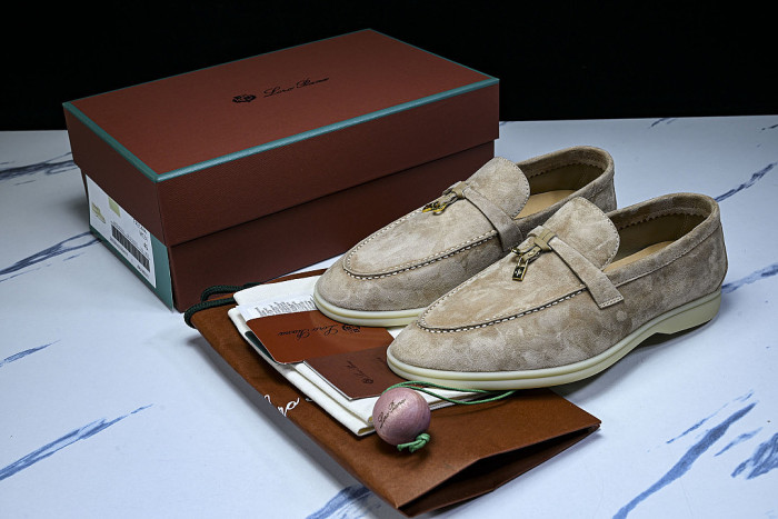 LORO PIANA CASUAL FLAT LOAFERS 2026 NEW STYLE LIGHT GRAY/GREY