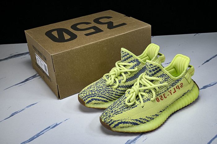 B37572 YEEZY BOOST 350 V2 SEMI FROZEN YELLOW/RAW STEEL/RED