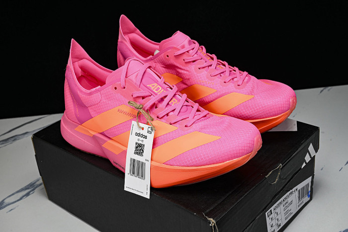 KJ3062 ADIZERO ADIOS 4 M LOW-TOP RUNNING SHOES PINK/ORANGE/PINK