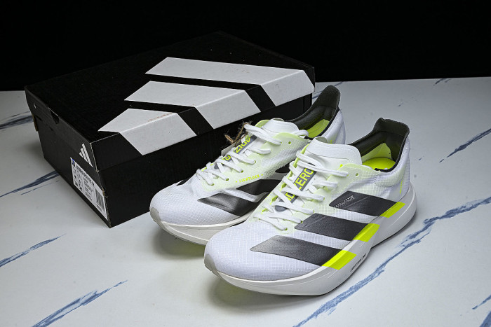 KJ7036 ADIZERO ADIOS 4 M LOW-TOP RUNNING SHOES WHITE/GREY/GREEN