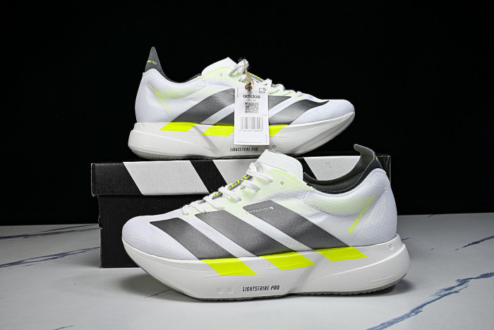 KJ7036 ADIZERO ADIOS 4 M LOW-TOP RUNNING SHOES WHITE/GREY/GREEN