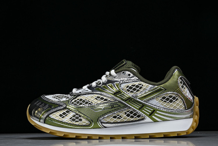 THICK-SOLED BREATHABLE MESH CASUAL SPORTS SHOES BEIGE/GREEN/WHITE