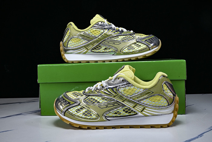 THICK-SOLED BREATHABLE MESH CASUAL SPORTS SHOES YELLOW/SILVER