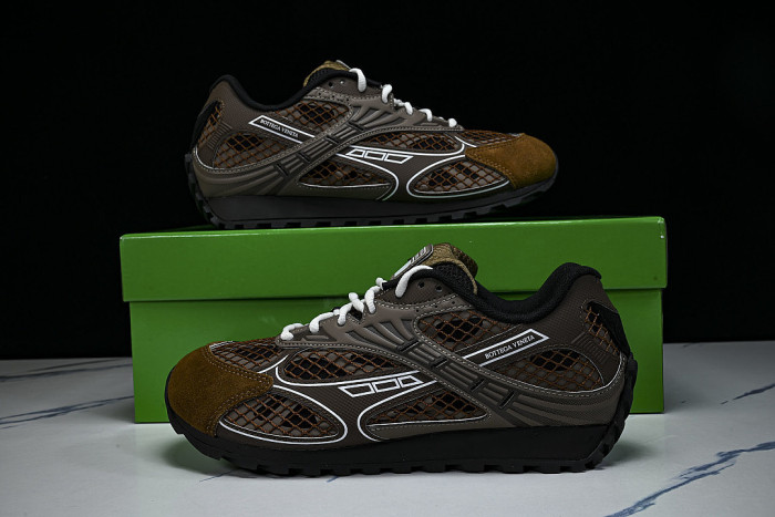 THICK-SOLED BREATHABLE MESH CASUAL SPORTS SHOES BROWN/GREEN