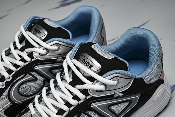 LEATHER MESH SPORTS CASUAL SHOES GREY/BLACK/ORANGE/BLUE