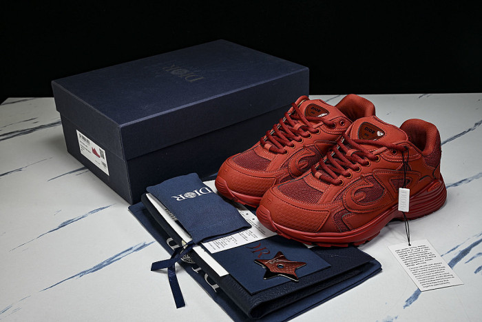 LEATHER MESH SPORTS CASUAL SHOES RED/RED/RED