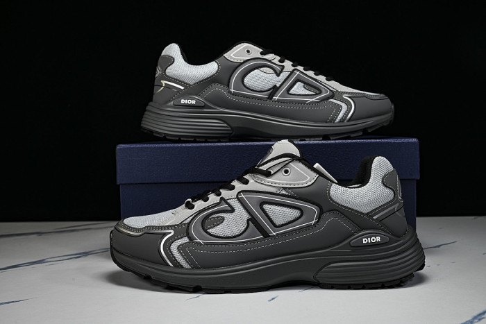 LEATHER MESH SPORTS CASUAL SHOES GREY/WHITE/GREY
