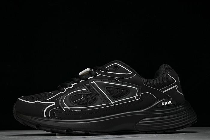 LEATHER MESH SPORTS CASUAL SHOES BLACK/BLACK/BLACK