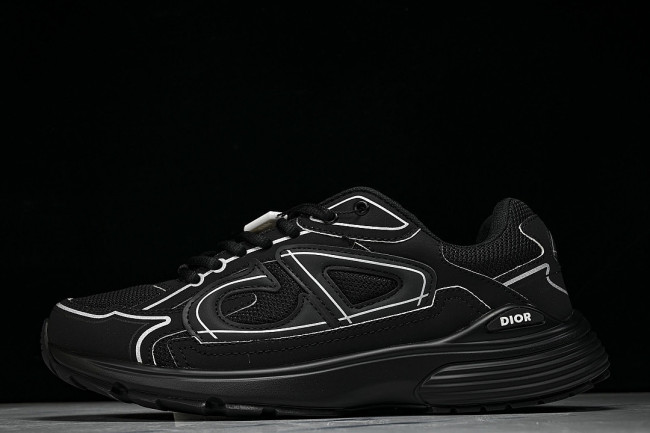 LEATHER MESH SPORTS CASUAL SHOES BLACK/BLACK/BLACK