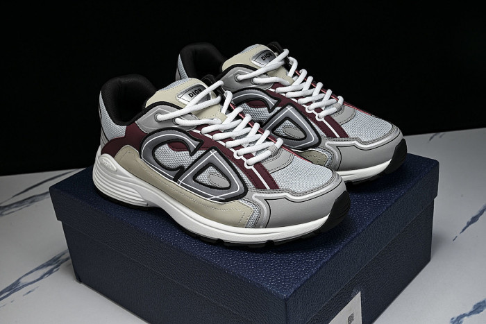 LEATHER MESH SPORTS CASUAL SHOES GREY/RED/BEIGE