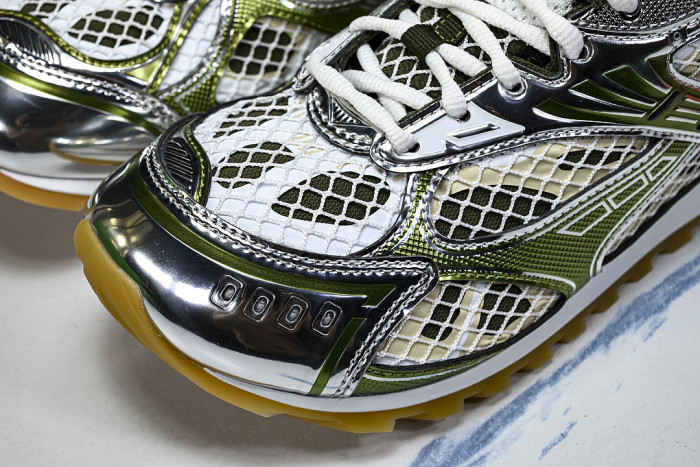 THICK-SOLED BREATHABLE MESH CASUAL SPORTS SHOES BEIGE/GREEN/WHITE