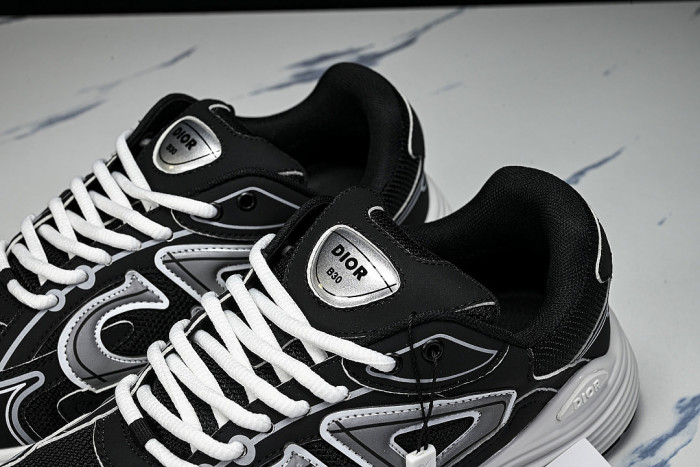 LEATHER MESH SPORTS CASUAL SHOES BLACK/GREY