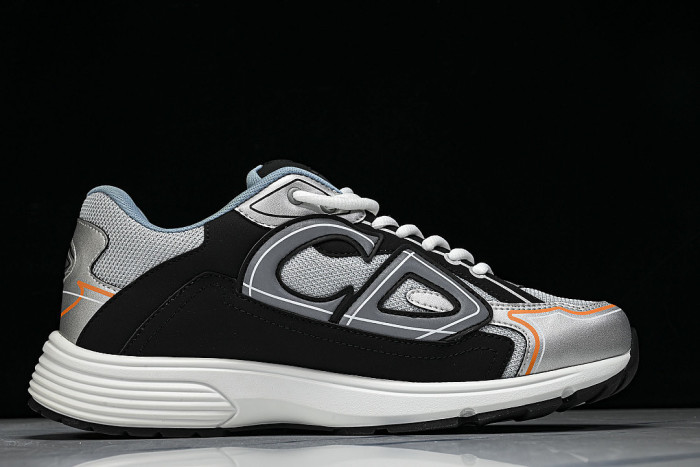 LEATHER MESH SPORTS CASUAL SHOES GREY/BLACK/ORANGE/BLUE