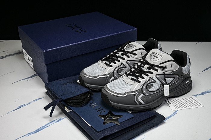 LEATHER MESH SPORTS CASUAL SHOES GREY/WHITE/GREY