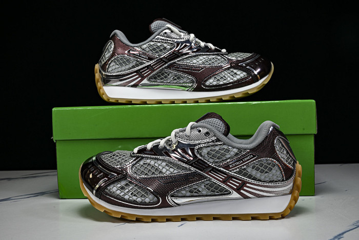 THICK-SOLED BREATHABLE MESH CASUAL SPORTS SHOES GREY/BROWN