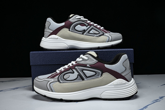 LEATHER MESH SPORTS CASUAL SHOES GREY/RED/BEIGE