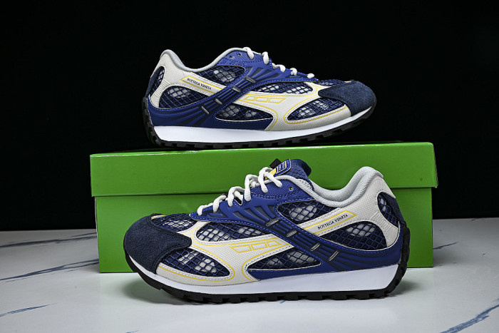 THICK-SOLED BREATHABLE MESH CASUAL SPORTS SHOES BLUE/WHITE/YELLOW