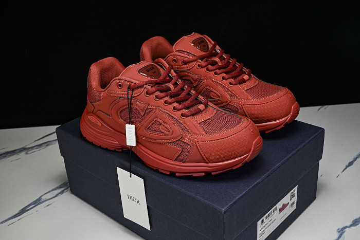 LEATHER MESH SPORTS CASUAL SHOES RED/RED/RED
