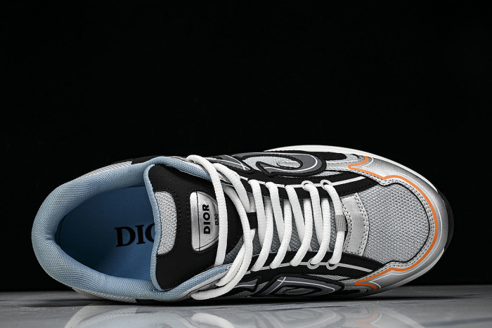 LEATHER MESH SPORTS CASUAL SHOES GREY/BLACK/ORANGE/BLUE